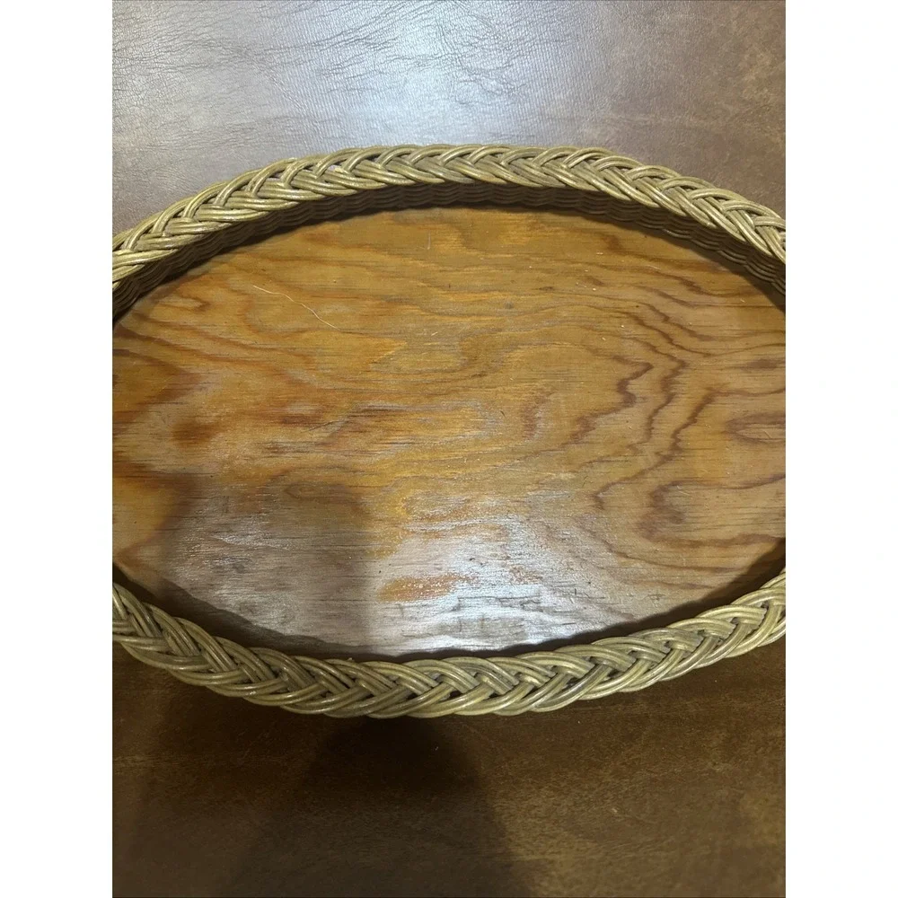 Vtg  Victorian Primitive Woven Oval Wicker Vanity or Serving Tray 12